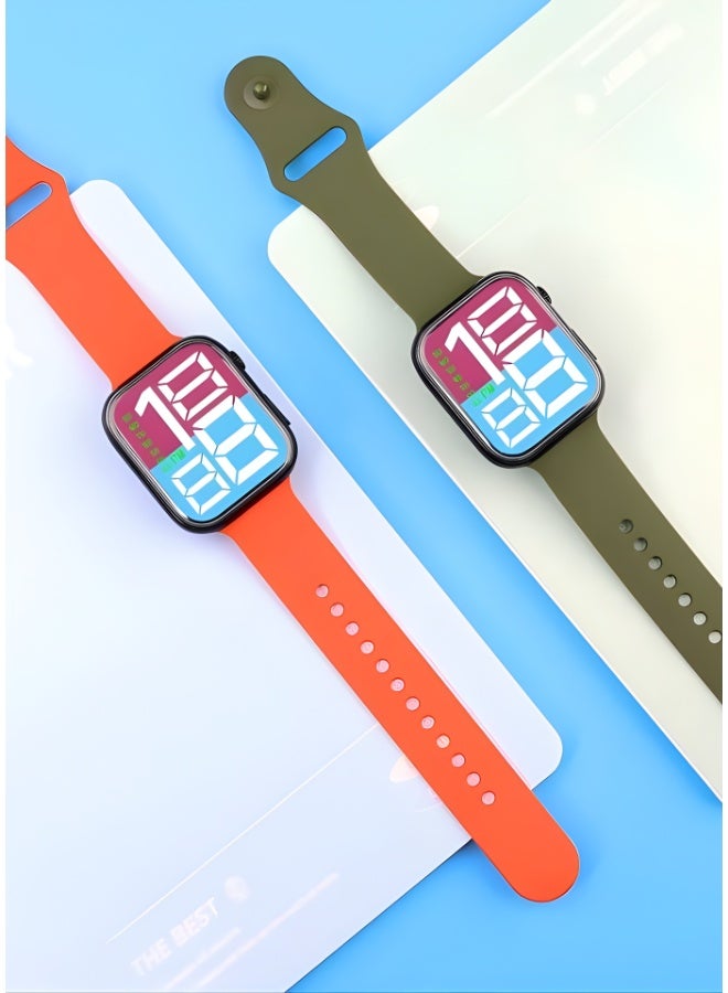 DAT Kids LED Digital Watch with Big Color Display, Soft Silicone Strap, Fun Multi-Color Bands, Adjustable Fit 159–230mm (Square 46×39.3mm) - Image 2